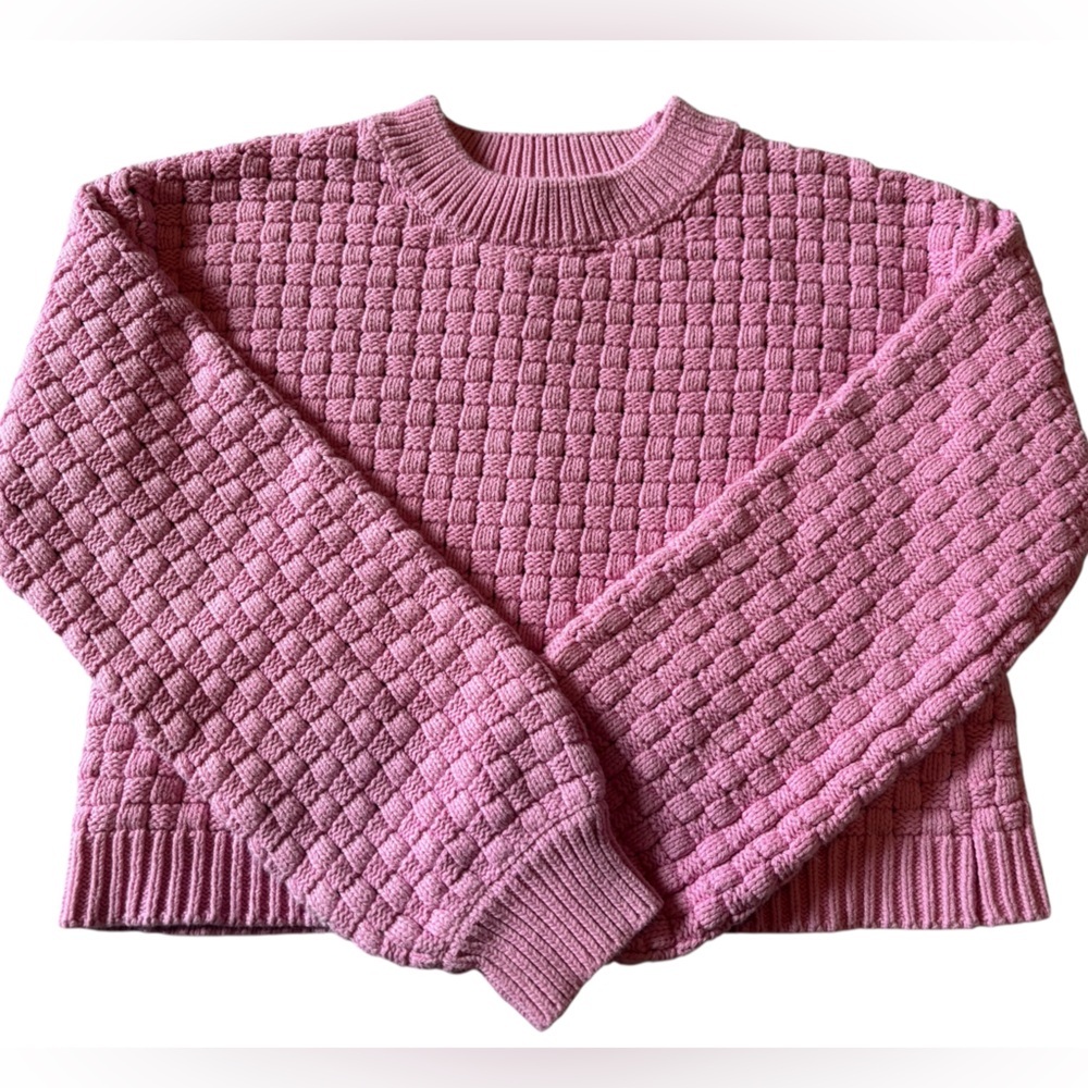 Jessica Simpson Pink Textured Knit Crop Style Sweater Pullover M Valentines Day